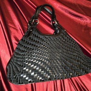 Cole Haan Black Genvieve Suede & Patent Medium Handbag
